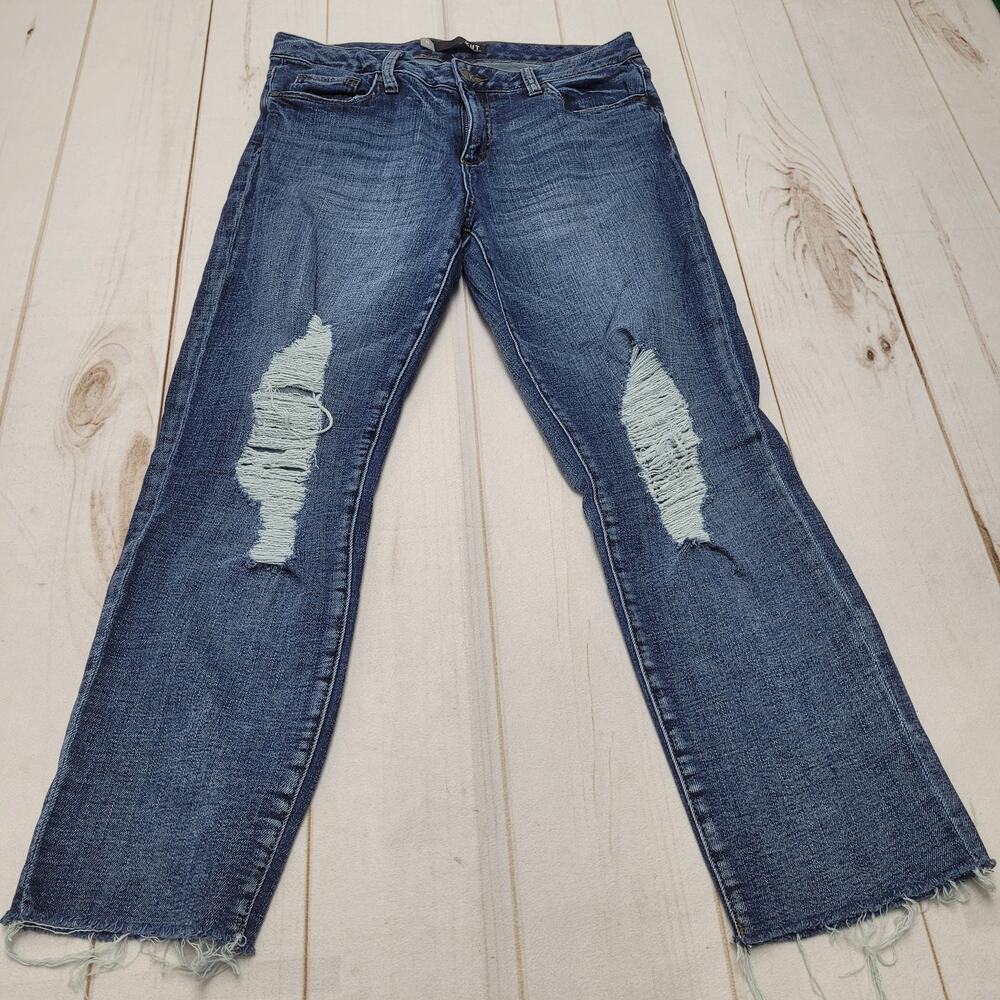 Kut from the Kloth Reese ankle straight leg jeans ripped distressed dark wash